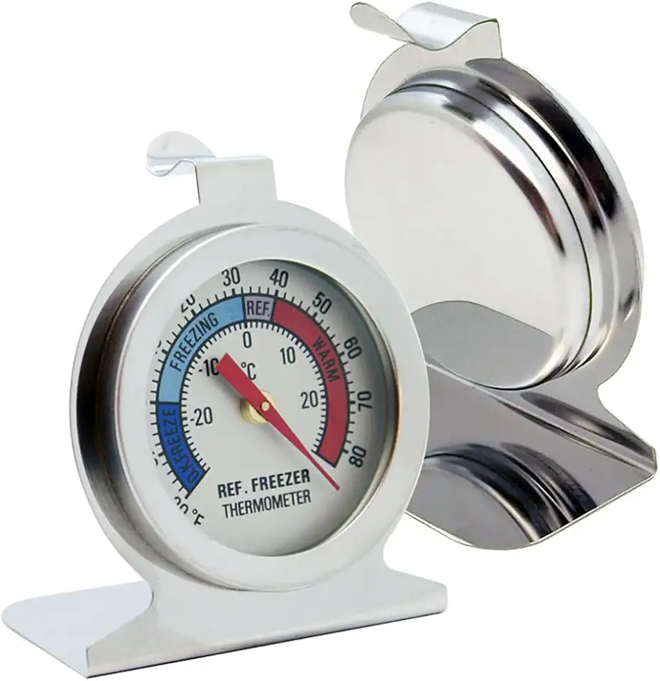 Termômetro clássico de geladeira de cozinha – termômetro de geladeira e freezer com mostrador grande, perfeito para refrigerador, geladeira ou freezer