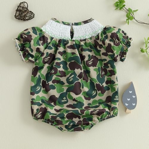Baby Girls Jumpsuit Casual Striped/Camouflage Print Duck Embroidery Short Sleeve Newborn Romper4