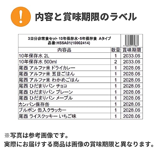 PEACEUP 3日間分 非常食セット 10年保存水 5年保存食 HS5A01 Aセット の商品画像 8