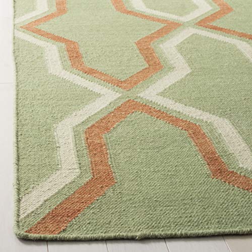 Safavieh Contemporary Indoor Flatweave Rectangle Area Rug, Dhurrie Collection, DHU559, in Green / Rust - Image 3