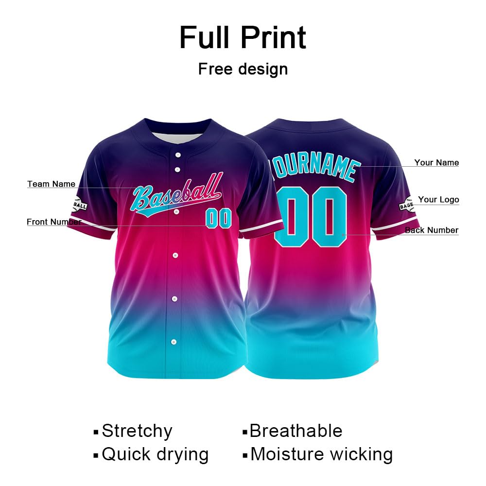 Lafubeatuy Custom Gradient Baseball Jersey for Men Women Kid, Hip Hop Button Down Shirt Print Name Number Logo (Gradient 1)
