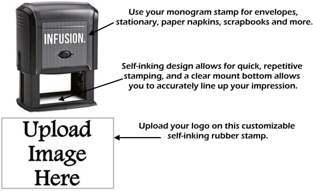 Infusion 1-1/2" x 2-3/8" Custom Logo, Large, Rectangular Self-Inking Logo Stamp, Light Brown