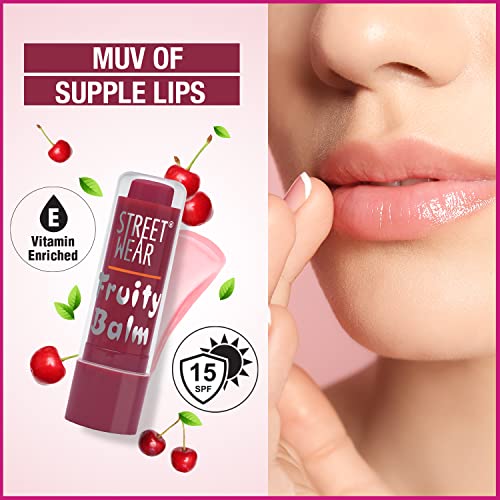 Image of STREET WEAR Fruity Balm -Cherry Crush (Red /Maroon) - 4.2 gms -Healthy hydration for Dry and Chapped lips, Daily Skincare, Non-greasy, ,Sheer Tint Lip Balm, Enriched wth Antioxidants and Vitamin E, Lip balm with SPF 15