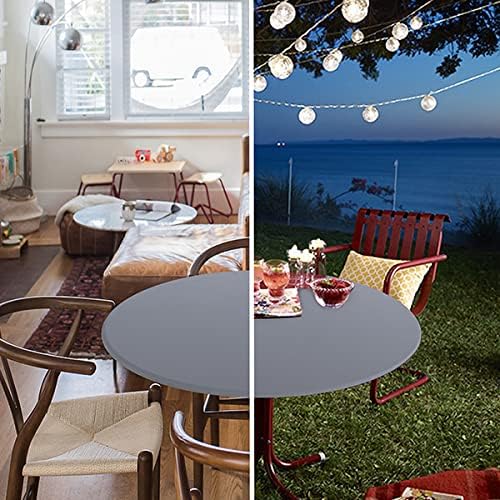 Obstal Fitted Round Table Cloth, Reversible Waterproof Stain Resistant Elastic Stretch Tablecloth, Wipe Clean Table Cover for Outdoor/Indoor Use, Fits Round Tables up to 48" - 56" Diameter, Grey 56" (Round) Grey 1