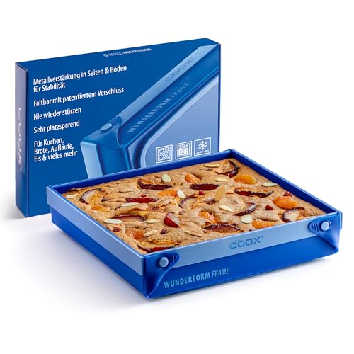 coox WUNDERFORM Frame MQ - die faltbare Kastenform mit Metallverstärkung - Backen & Servieren in Einem I Antihaft-Silikon I Spülmaschinenfest I Kein Stürzen I BPA-frei Blau