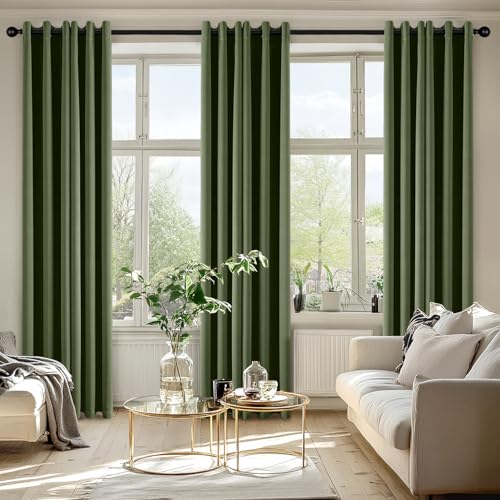 Image of MIULEE Blackout Curtains for Bedroom Living Room 2 Panels, Thermal Insulated Room Darkening Drapes Grommet Noise Reducing Light Blocking Window Treatments 72 Inches Long 34x72 Inch Olive Green
