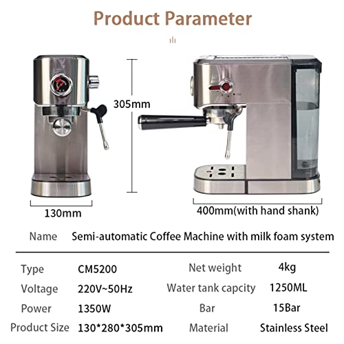 Kaffeemaschine, 1350 W, Edelstahlgehäuse, Doppeltasse, Hochdruckextraktion, Halbautomatische Kaffeemaschine Für Haushalt… – Bild 8
