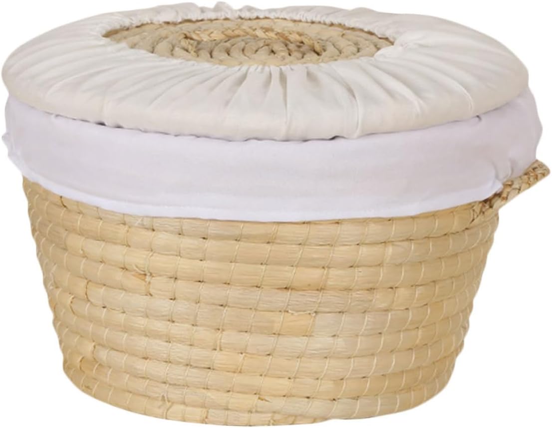 Woven Bread Basket with Lid 30cm X 16cm, Corn Husk Kitchen Storage Basket for 8-10 Buns, Eggs Organizer for Home Dining and Picnic Use