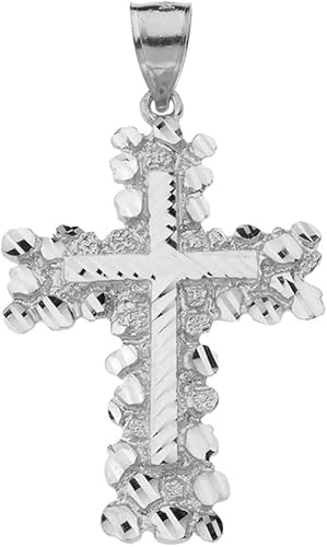Colgante religioso de cruz de pepita de plata de ley 925 maciza (grande), Plata esterlina