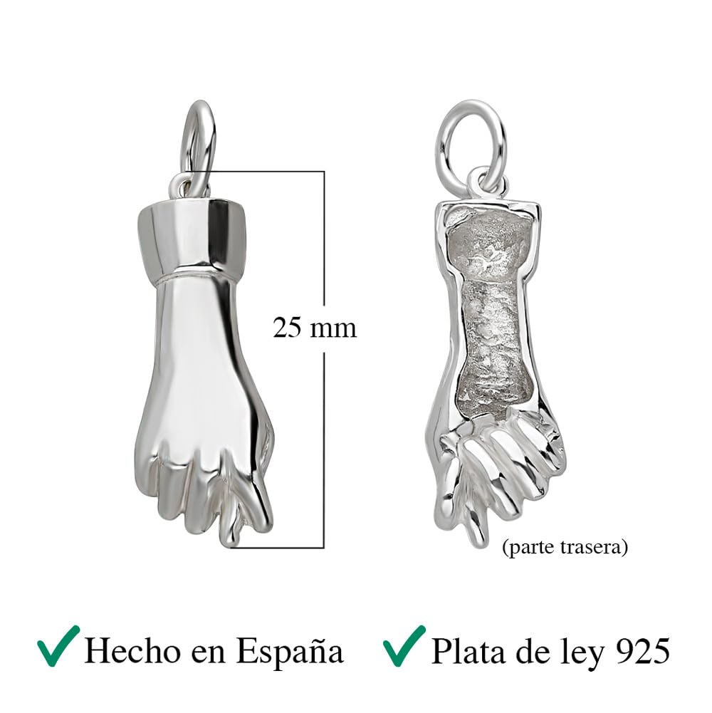 Colgante Plata Ley 925M Mano Puño Higa 22 x 8 mm. Liso Amuleto.