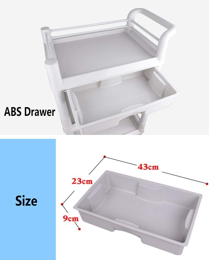 Carro de Almacenamiento Multifuncional, Vehículos de Reciclaje, Carro de Salón de Belleza con 2 Cajones de Abs, Carro de Equipo Médico para Clínica de Hospital con Ruedas de Freno, Cubo de Suci