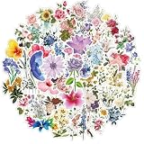 Flowers Vinyl Stickers 50 PCS, Botanical Aesthetic Waterproof Die-Cut Colorful Floral Sticker Pack for Journal Planner Notebook Scrapbook, Water Bottles Laptop Phone Case(Colourful-F11)