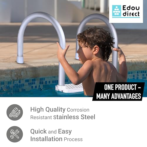 Edou Direct Swimming Pool Ladder - Aluminum 3-Step Pool Stair with Collapsible Design - Heavy-Duty Dock/Boat Ladder - Easy to Assemble - Extra Wide Telescoping Steps - 21\" x 16\" (White) - Thumbnail 2