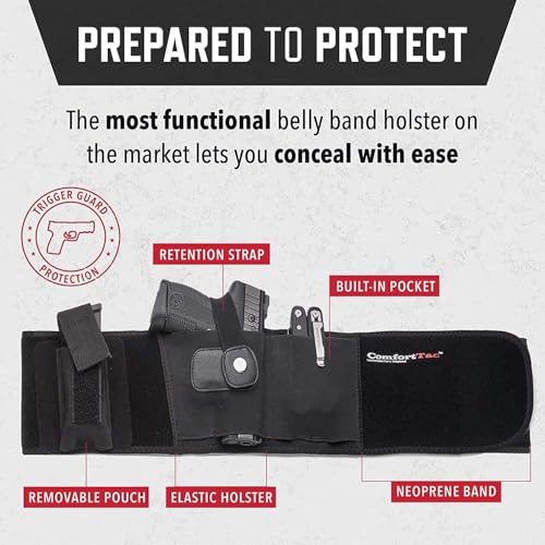 Belly Band Holster for Men and Women - Gun Holster by ComfortTac, Fits Smith and Wesson, Shield, Glock 19, 17, 42, 43, P238, Ruger LCP, and Similar Guns for Most Pistols and Revolvers2