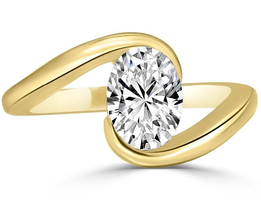 14K White Gold Plated Oval Cut Moissanite Solitaire Ring for Women in 925 Sterling Silver – Engagement, Proposal & Valentine's Day Gift