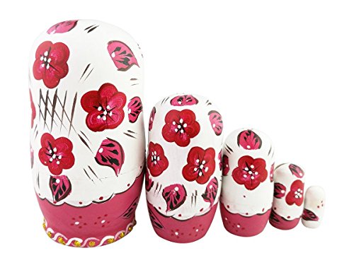 Matrjoschka-Puppen im rustikalen Stil, rote, rosafarbene Matroschka-Puppen, Holz-Stapelspielzeug, handgefertigtes Geschenk, Holzpuppen, Kindergeschenk, Kinderzimmer-Dekoration, 5 Stück