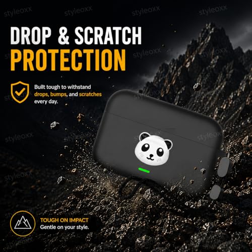 Image of Anvique Silicone Case Cover for Realme Buds T500 Pro, Shockproof Protective Earbuds Cover with Keychain Hook, Anti-Scratch Soft Silicone Skin, Full Body Protection Case (Panda Lanyard)