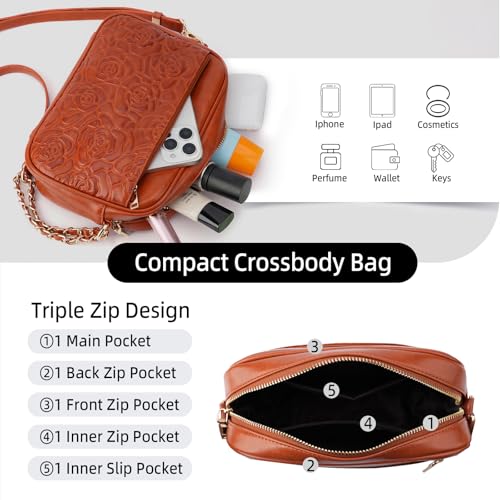 Image of Small Crossbody Bags for Women, Embossed Vegan Leather Crossbody Purses, Travel Shoulder Handbags with Strap