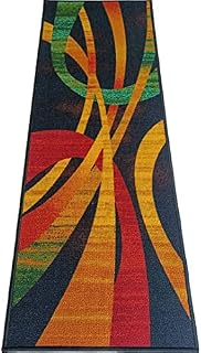 BuyElegant Non Slip Polyester Runner Black Base Colourful Modern Art Rug Home Decor 137 x 49 cm