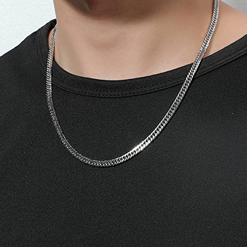 قلادة سلسلة كوبية بانك من ويوبار للرجال مصنوعة من التيتانيوم، قلادة سلسلة على شكل عظام الثعبان للنساء والرجال (فضي)