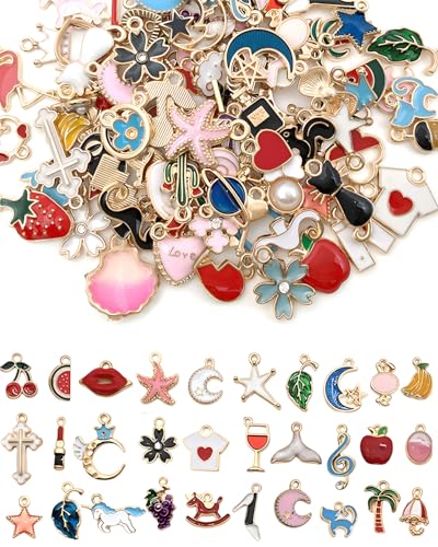 KAKFEL 50 Pezzi Ciondoli Smaltati Assortiti Misti, Charms Pendenti di