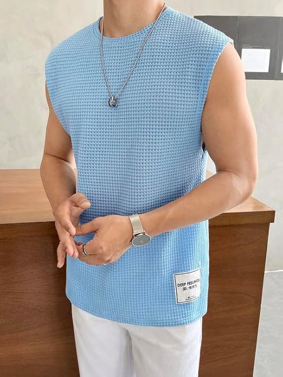 Image of Narsingha Dreams Men's Polycotton Waffle Tank Tops Sleeveless Round Neck T-Shirt for Gym, Running and Outdoor