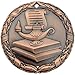 Bronze Book and Lamp Scholastic Medals Trophy Champion Participant Award Prize with Neck Ribbons (Pack of 10)