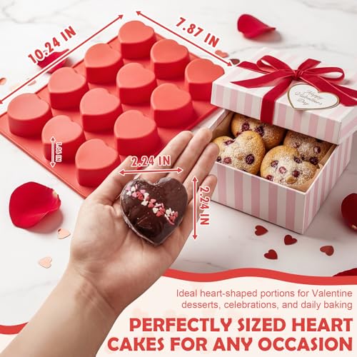 Image of HKNMTT 2Pcs Silicone Heart Molds for Chocolate Muffin 12-Cavity Nonstick