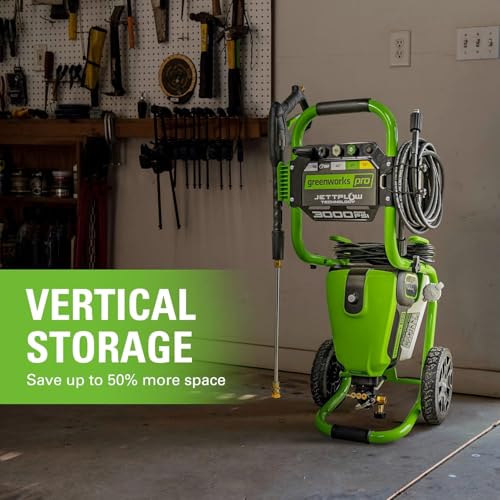 Image of Greenworks Pro Brushless 3000 PSI (CSA Certified) 2.0 GPM Max / 1.1 GPM Electric Pressure Washer (Foldable Handles, Rugged Steel Frame, 25 FT Hose, 35 FT GFCI Power Cord) + Car Wash Pods (12 Count)