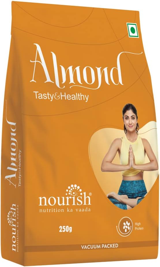 Nourish Almonds 250 gms Pouch | Tasty and Healthy Badam | Dry Fruits | High in Fiber & Boost Immunity | Real Nuts | Gluten Free| Pack Of 1