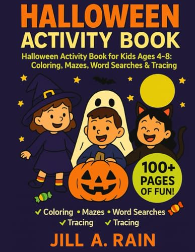 Halloween Activity Book: Fun Coloring Pages, Mazes, Word Searches &