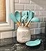 Premium Silicone Cooking Utensils Set, 8 Piece Turquoise Kitchen Utensil - 446°F Heat Resistant, Wooden Handles, Non Toxic Safe Cooking Tools for Non-stick Cookware, Modern Serving Gadgets (BPA Free)