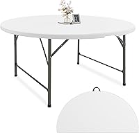 Fivenl 5FT Round Folding Table White - Portable Fold-in-Half Plastic Table with Handle for Parties, Camping, Picnics