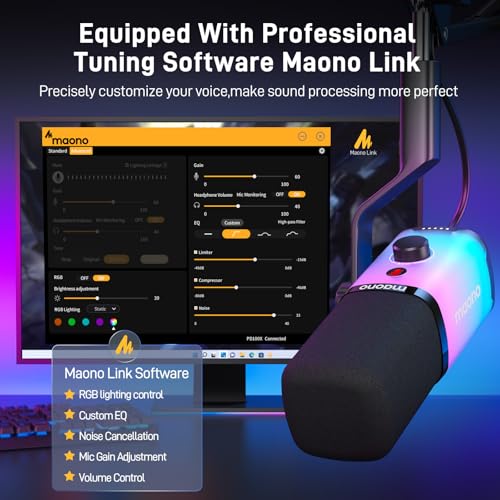 MAONO USB/XLR Dynamic Gaming Mic for Podcast with Software, PC Computer Microphone with RGB Light, Mute Button, Gain & Volume Control, Monitor, Desktop Stand for Streaming, Recording,YouTube-PD100X - Image 4 thumbnail