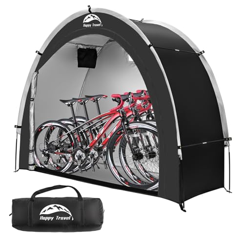 Happy Travel Bike Storage Shed Tent,Outdoor Portable Bicycle Storage Sheds with 210D Oxford Fabric PU4000 Waterproof for 2/3/4/6/8 Bikes,Bike Covers Shelter for Motorcycle,Garden Tools,Toys,Lawn Mower