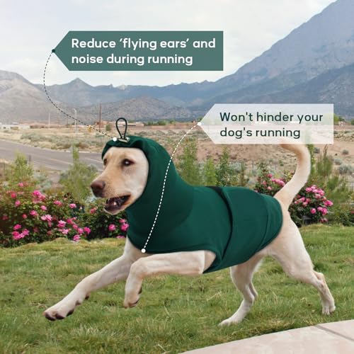 Hjumarayan Chaleco Antiestres para Perros, Chaleco Estirable Perro Ansiedad Chaleco Relajante Perro con Orejeras, Chaleco Antiestres Perros para Fuegos Artificiales, Tormentas, Verde Oscuro S