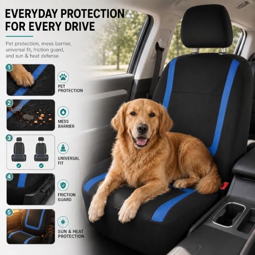 Image of FH Group Car Seat Covers Front Set in Cloth -Car Seat Covers for Low Back Car Seats with Removable Headrest,Universal Fit,Automotive Seat Covers,Washable Car Seat Cover for SUV,Sedan,Van Blue