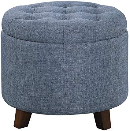Lexicon Avon Round Tufted Fabric Storage Accent Ottoman, 20" W, Blue