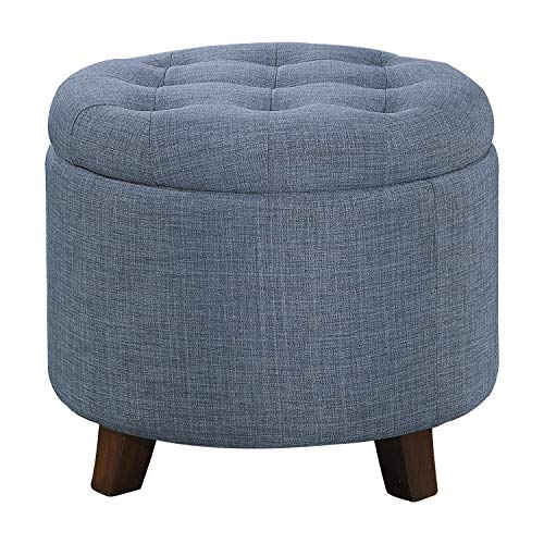 Lexicon Avon Round Tufted Fabric Storage Accent Ottoman, 20" W, Blue #TOP13