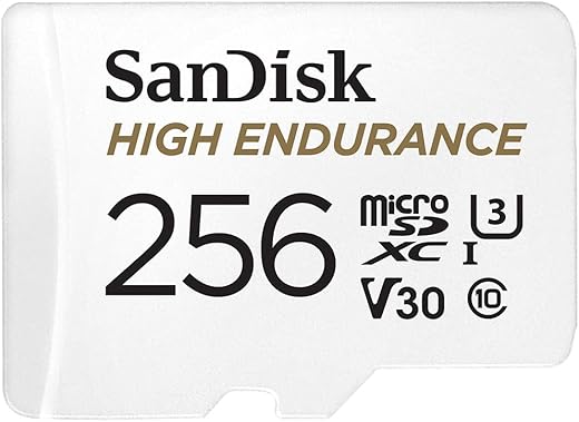 SanDisk 256GB High Endurance Video microSDXC Card with Adapter for Dash Cam and Home Monitoring Surveillance Systems – C10, U3, V30, 4K UHD, Micro…