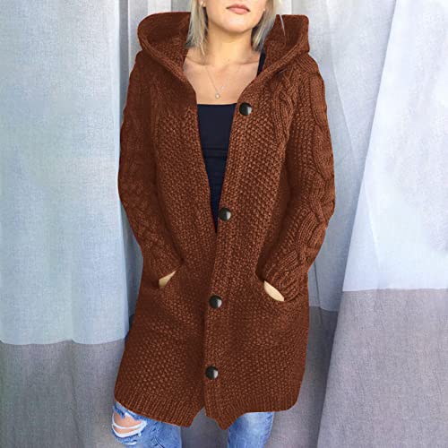 Women's New Casual Long Sleeve Ladies Solid Coats Thickened Sweater Cardigan Hooded Nocturne Hooded Knit Cardigan #TOP2