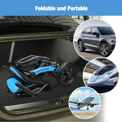 ProTraverse Wheelchairs for Adults,Transport Wheelchair Lightweight Foldable with Removable Cushion,Ergonomic Transfer Chair with 11-inch Rear Wheels for All Terrains,Travel Wheelchair,Blue