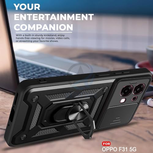 Image of AIBEX Back Cover Compatible for Oppo F33 5G / Oppo F31 5G | D10 Tough Armor Case | Sliding Camera Shield | 360 Protection | Kickstand Ring Holder | Military-Grade Bumper Case - Black