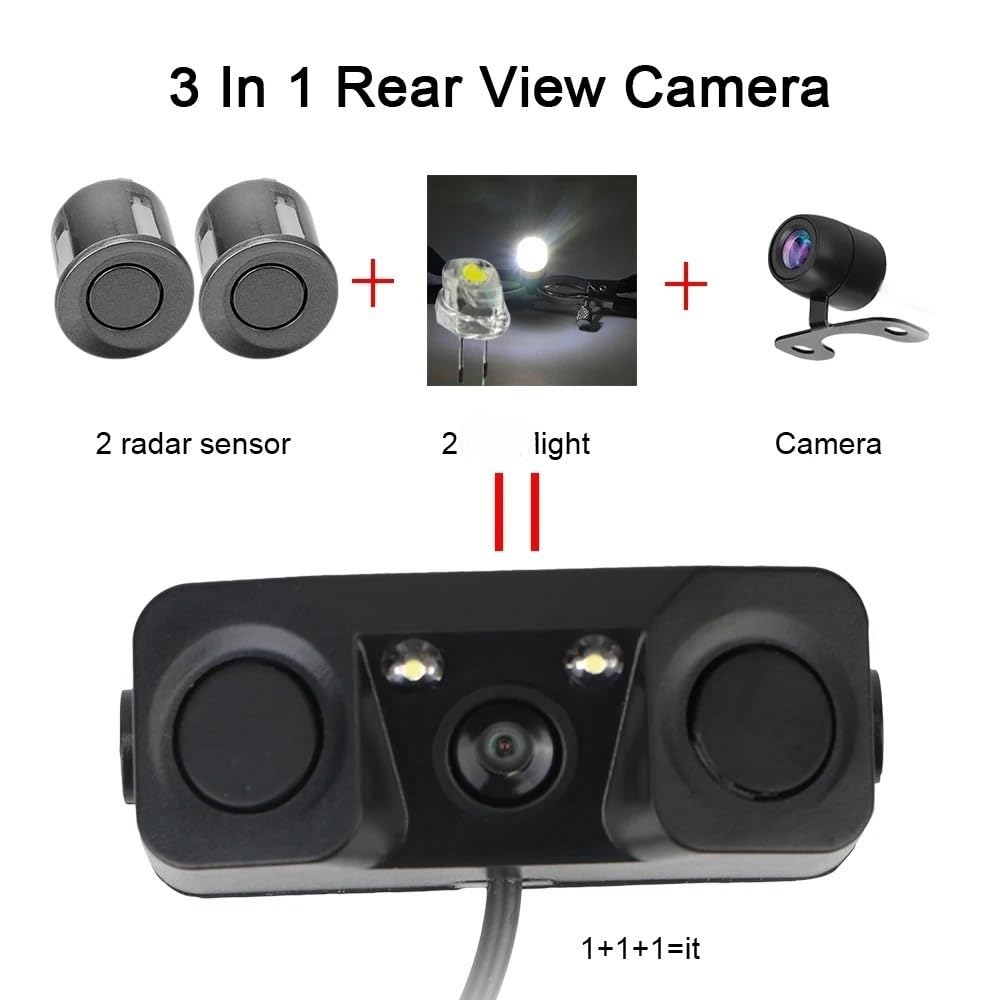 PDC capteur Stationnement Caméra de recul à Vision Nocturne, détecteur de Radar de recul 3 en 1, Mini, lumière LED, Accessoires de Voiture
