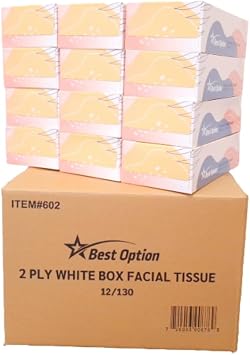 Best Option Soft 2-Ply Facial Tissue White 130-Count Box Pack of 12 for Office