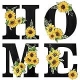 Geetery 4 Pcs Sunflower Kitchen Wall Decor Accessories Wood Rustic Sunflower Home Letters Decor Hanging Wall Art Signs Decorations for Home Living Room Kitchen Bedroom(Black)