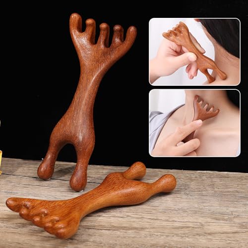 Image of Flavoma Natural Wood 7-Finger Antler Hair and Scalp Massager | Wood Design Multi-Functional | Multifunctional Meridians Scalp Massage Gua Sha | Scalp Massage No Static Head Massager Physical Therapy
