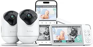 Dr.Care VistaView Smart WiFi Baby Monitor with 2 Cameras- 5” 1080P Split Screen & 2K Camera App Control, Cry & Motion Alerts, Night Vision, 5000mAh Battery, 2-Way Talk, Triple Security, 1279ft Range asin的图片