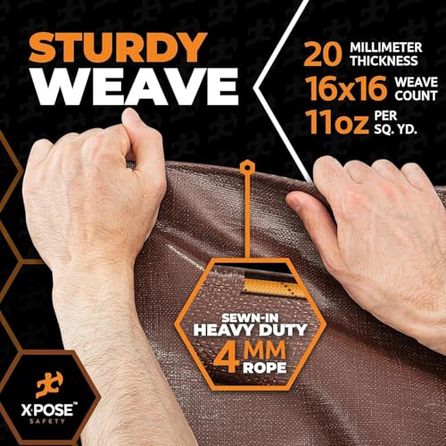 Image of Xpose Safety 10' x 20' Brown /White Ultra Heavy Duty Tarp - 20 Mil - Extra Large, Waterproof Tarp Cover Rain Camping,Tent Tarp,UV Protection,Reinforced Corners