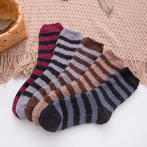 5 Pairs Mens Fluffy Socks Fuzzy Bed Socks Crew Warm Socks Soft Winter Socks Warm Thermal Sleep Socks Multicolor3